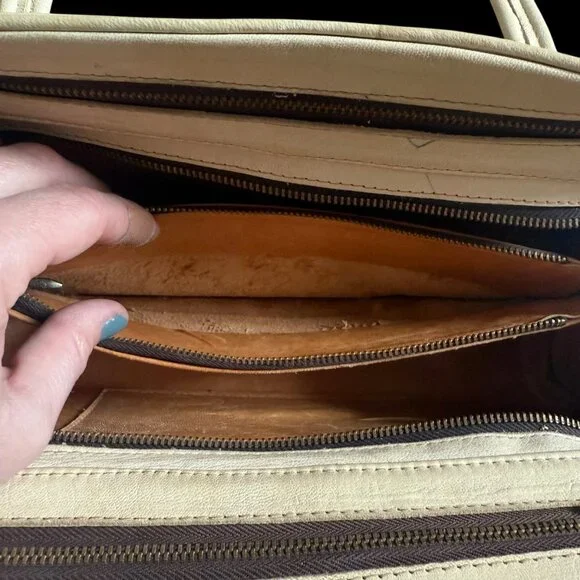 Vintage Leather Tooled Handbag Purse Ivory Western Ideal Zipper Cream - Picture 7 of 13